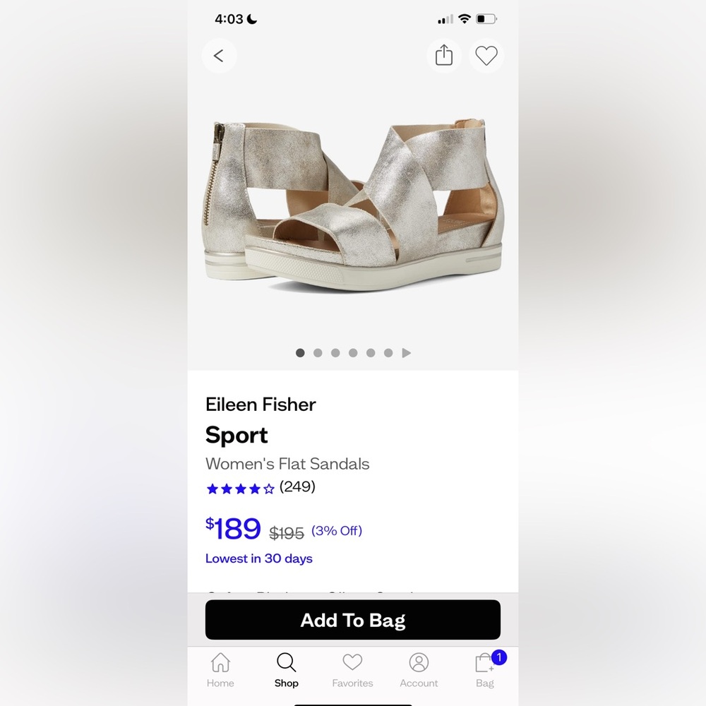 🆕🩴🪩 NWT NIB Eileen Fisher Sport Sandal, Platinum Glitter suede Womens 8.5 M - Picture 10 of 10